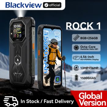 Blackview ROCK 1 AI, Teléfono Inteligente Resistente, Pantalla de 6.56 Pulgadas y 90Hz, 256GB, MediaTek Helio G81, 4G, Android 16, NFC, Linterna, 15000mAh/33W