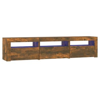 Mueble Tv | Mueble De Salón | Armario Tv Con Luces Led Color Roble Ahumado 180x35x40 Cm