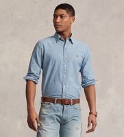 polo ralph lauren para hombre 710792042001 camisa cambray custom fit azul xxl casual algodon manga larga