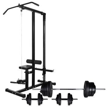 Máquina Musculación Power Tower Con Pesas Y Mancuernas 60,5 Kg Vidaxl