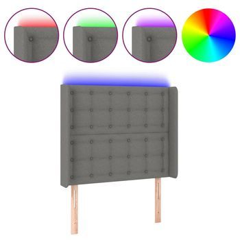 Cabecero Cama | Panel De Cabecera Con Led De Tela Gris Oscuro103x16x118/128 Cm