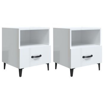 Pack 2 Uds Mesitas De Noche | Mesa Auxiliar | Mesilla Madera Contrachapada Blanco Brillante
