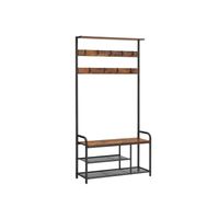 perchero con zapatero mueble recibidor con ganchos extraibles banco estante marron rustico  negro