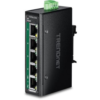 Switch industrial TRENDnet TI-PGLC50 5 puertos Gigabit PoE+ montaje DIN y pared