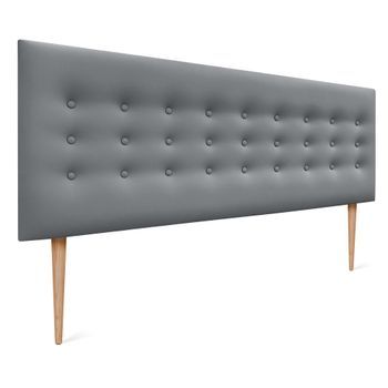 Dhome Cabecero De Polipiel Con 3 Hileras De Botones Y Patas Cabezal Tapizado Cama Lujo (gris, 145cm)