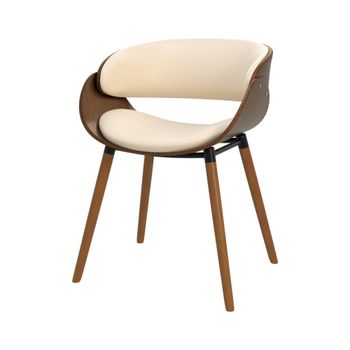Silla de piel sintética beige y chapa de nogal