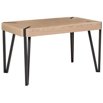 Mesa De Comedor Tapa De Mdf Color Madera Gris Patas De Metal Negro 130 X 80 Cm 4 Plazas Rectangular Industrial Cambell