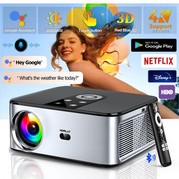 Proyector HORLAT T03 40000 Lúmenes Android 11 4K para Exteriores Full HD 1080P 8K 3D Video Audio Cine en Casa Enfoque Automático Keystone