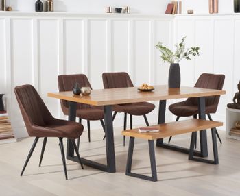 Urban 180cm Industrial Dining Table with Marcel Antique Chairs and Benches - Brown, 4 Chairs