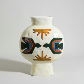 Jarrón de gres con pájaros multicolores, 35 cm