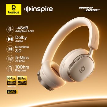 Auriculares Inalámbricos Baseus Inspire XH1 ANC con Bluetooth 6.1, Cancelación de Ruido Adaptativa de 48dB, Auriculares de Alta Resolución LDAC, 100 Horas de Sonido por Bose