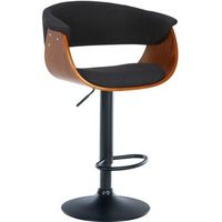 taburete de bar de diseno moderno con asiento giratorio y regulable en altura en tela negra carcasa de madera de nogal y metal negro 100005453