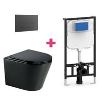 pack inodoro suspendido ceramica turin negro mate con cisterna y pulsador negro rectangular