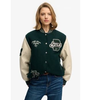 Superdry para mujer. W5012061A Cazadora Patched Varsity Bomber verde (S), Casual, Lana