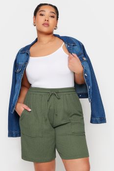 Yours Bermudas Caqui Textura Rugosa, Mujer Curvy Y Tallas Grandes, Yours