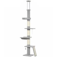 pawhut rascador para gatos a techo con altura 230-260 cm 3 postes rascadores hamaca en peluche gris claro