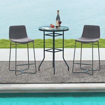 Mesa De Jardín Redonda Con Vidrio Templado Y Marco De Metal Resistente 68x68x97 Cm Carga 50kg Cfw30594