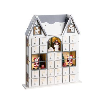Decoración De Navidad Led Figurita En Forma De Casita De Madera Calendario De Adviento Blanco Femund