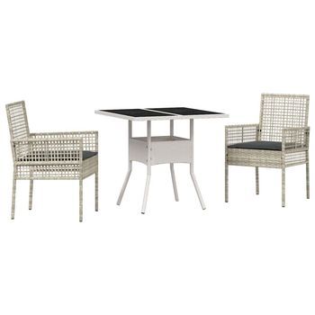 Conjunto De Comedor De Jardín 3 Piezas | Mueble De Jardín Gris Claro Ratán Sintético