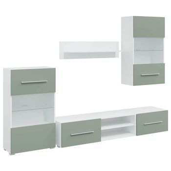Muebles Para Tv | Muebles De Salón 5 Uds Con Iluminación Led Verde Oliva Cfw47172
