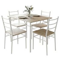 conjunto de cocina en melamina y en color blanco y roble sonoma mesa 110x76x70 cm y 4 sillas