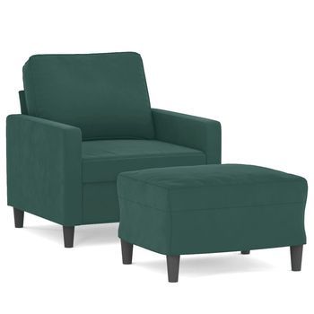 Sillón De Salón | Silla | Sillón Con Taburete Terciopelo Verde Oscuro 60 Cm