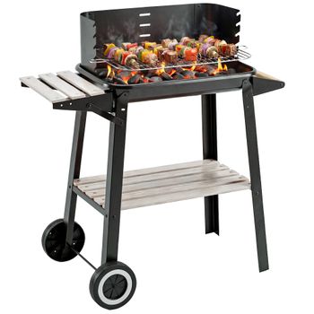 Outsunny Barbacoa de Carbón Vegetal Parrillas Asador BBQ de Picnic Altura Ajustable con Estantes y Ruedas para Jardín Exterior Acampada   Aosom España