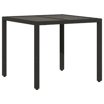Mesa De Jardín | Mesa De Exterior Superficie De Vidrio Ratán Pe Negro 90x90x75 Cm
