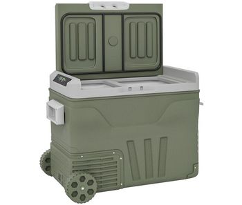Outsunny nevera portátil eléctrica 45l refrigerador de coche -20℃ a +20 ℃ 12v/24v mini frigorífico con compresor ruedas doble zona pantalla led táctil para camping automóvil 64,5x43,5x53 cm verde