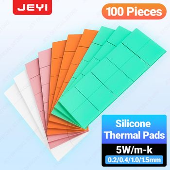 Paquete de 100 almohadillas de silicona conductoras térmicas JEYI, almohadilla térmica M.2 SSD NVMe NGFF para PC, portátil, disipador térmico/GPU/CPU/tarjeta gráfica LED