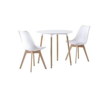 Conjunto de mesa de comedor redonda 80cm + 2 sillas escandinavas blanco - 80x80x73 cm