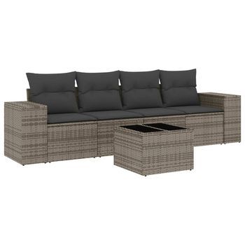 Juego De Sofás Jardín Con Cojines 5 Piezas | Mueble De Jardín Ratán Sintético Gris