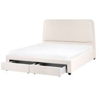 cama escandinava de boucle con cabecero 180 x 200 cm tapizada con 2 cajones y somier de laminas blanco crema sardent