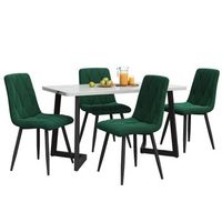 conjunto de comedor moderno mesa de comedor rectangular 117x68cm juego de comedor con 4 sillas mdf efecto marmol y terciopelo blanco y verde oscuro