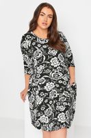 yours vestido corto floral blanco y negro con bolsillos mujer curvy y tallas grandes yours