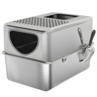 pawhut arenero para gatos de acero inoxidable xl arenero con pala aberturas dobles facil de limpiar plata