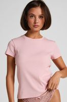 hunkemoller top de pijama de manga corta rib crew neck rosa
