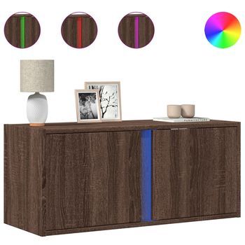 Mueble De Tv De Pared Con Luces Led Roble Marrón 80x31x35 Cm Vidaxl