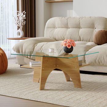 Mesa auxiliar transparente de vidrio y mdf 80x80x40 cm