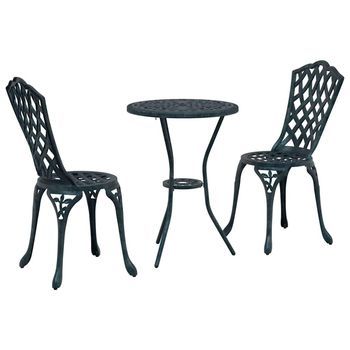 Juego Bistro De Jardín 3 Piezas | Mueble De Jardín Verde Aluminio