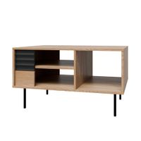 mesa de centro paneles laminados madera y negro