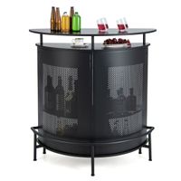 costway unidad de bar de hogar mesa de bar 4 niveles con estantes y 3 soportes para copas encimera curva industrial para cocina comedor pub negro