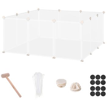 PawHut Valla para Animales Pequeños Jaula Modular de Metal con 12 Paneles 24 Conectores para Conejos Cobayas 105x105x45 cm Blanco   Aosom España