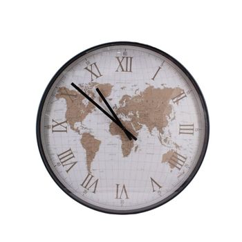 Reloj de pared con mapa mundial de vidrio 50 cm