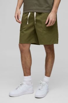 Pantalones Cortos De Sarga Elásticos Holgados Con Abertura En El Bajo, Verde