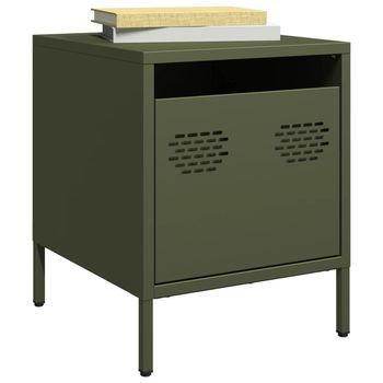 Mesita De Noche - Mueble Para Dormitorio - Acero Laminado En Frío - Verde Oliva (35x39x43.5cm)