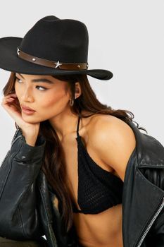Sombrero De Vaquero Estilo Western Con Tachuelas Y Estrellas Negras, Negro