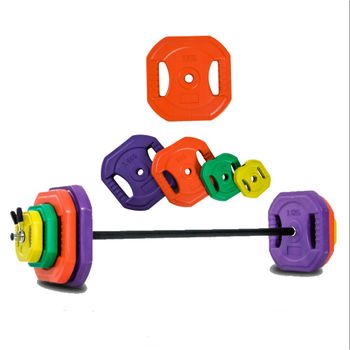Juego de mancuernas y barra, con peso total opcional de 20, 30, 40 o 50 kg, ajustable y con colores variados, ideal para entrenar en casa o en el gimnasio.