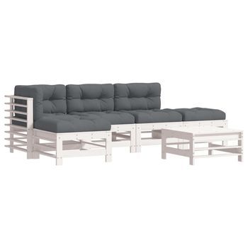 Juego De Muebles Jardín 6 Piezas Y Cojines Madera Maciza Blanco Vidaxl