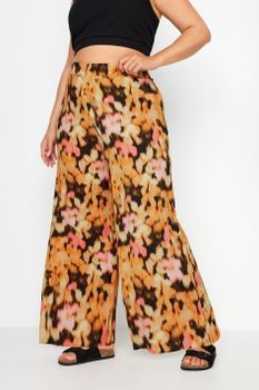 Yours Pantalones Anchos De Flores Naranjas Difuminadas, Mujer Curvy Y Tallas Grandes, Yours